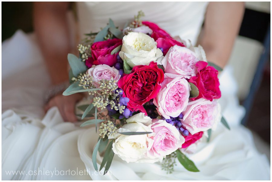 pink and purple bridal bouquet by McCarthy Flowers