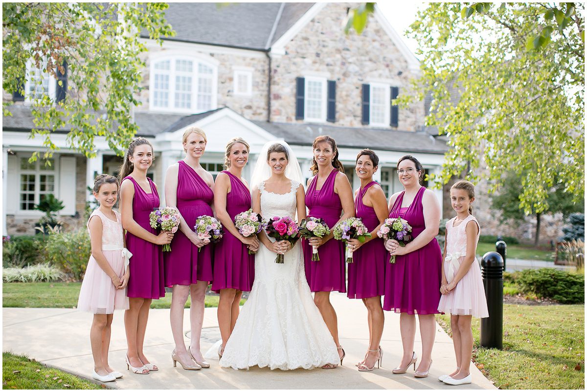 mismatched magenta bridesmaid dresses